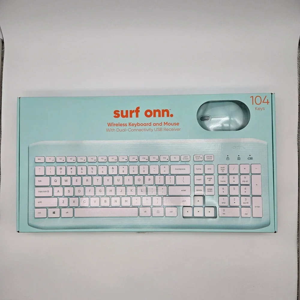 onn. Wireless Keyboard and Mouse Full Size Mint Green 104 Keys 1600 DPI Surf onn